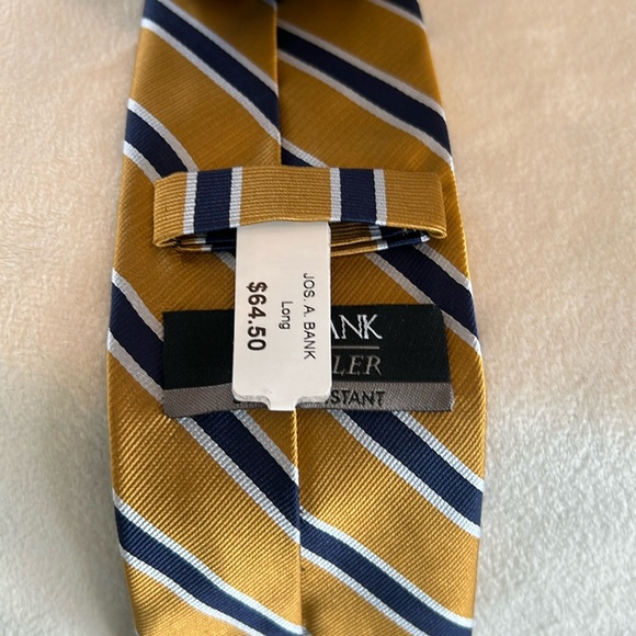 Jos. A. Bank Traveler Collection Gold, Navy Blue and Silver Long Tie 100% Silk - Picture 4 of 7